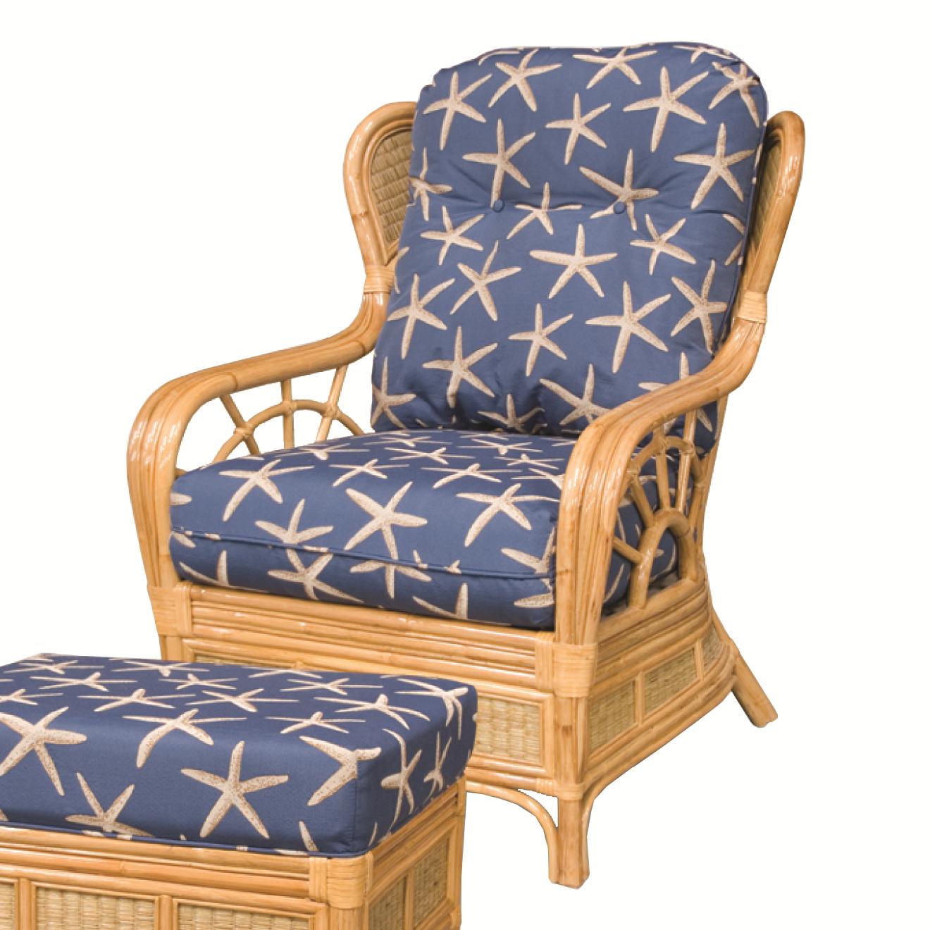 Capris Furniture 381 Collection OC381 Wicker Rattan Upholstered Wing Chair Furniture and More Exposed Wood Chair